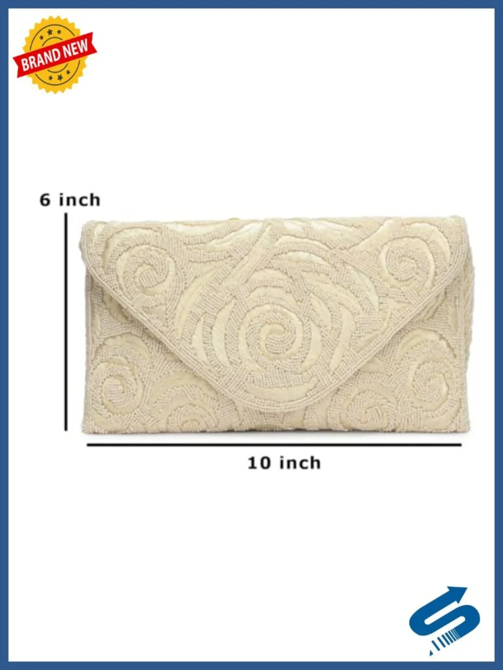 Silver Beaded Rose Embroidered Evening Clutch with Detachable Chain Strap